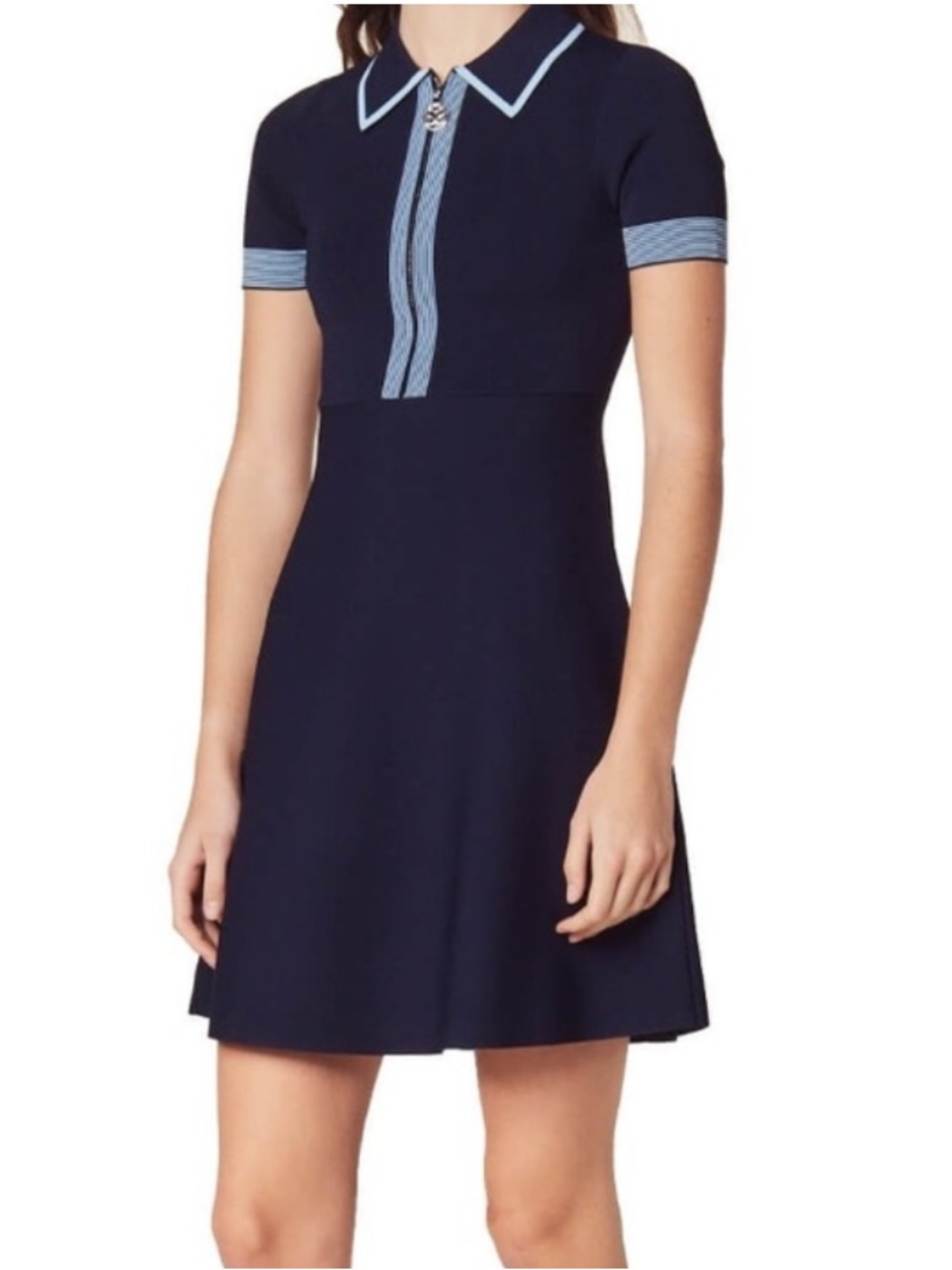 Sandro Marine Half-Zip Knit Blue Dress 38